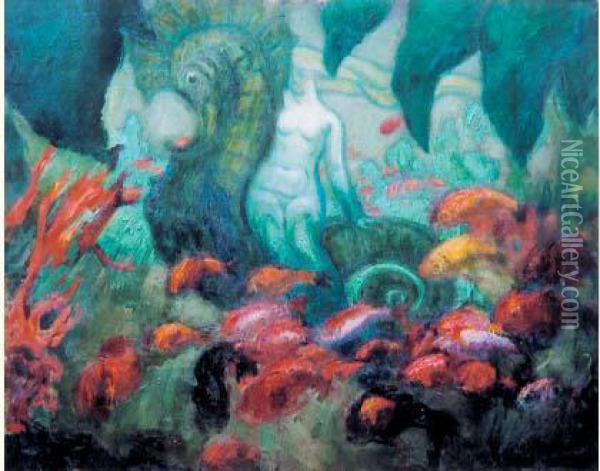 Amaeone Et Hippocampe Oil Painting - David O. Widhopff