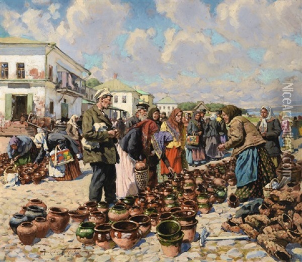 Market Scene Oil Painting - Alexandr Vladimirovich Makovsky