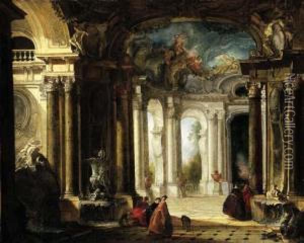 The Interior Of A Baroque Palace Oil Painting - Jacques de Lajoue