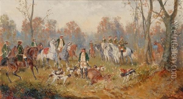 Successful Hunt Oil Painting - Alexander Ritter Von Bensa