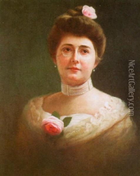 Portrait Of A Lady With Roses Oil Painting - Andres Molinary
