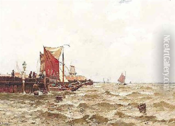 Fischerboote An Der Mole Bei Vlissingen Oil Painting - Eugen Kampf