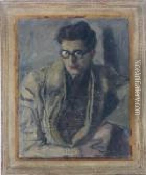 Portrait Of A Man, Wearing Glasses Oil Painting - Leopold Gottlieb