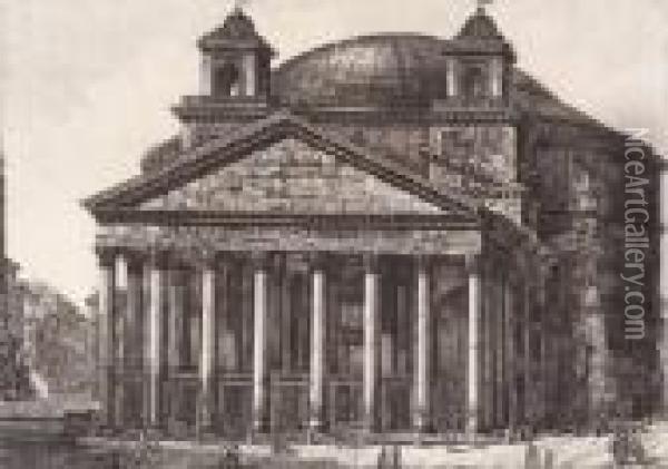 Veduta Del Pantheon Di Agrippa; 
Veduta Dell'arco Di Costantino; Veduta Del Tempio Della Sibilla In 
Tivoli Oil Painting - Luigi Rossini
