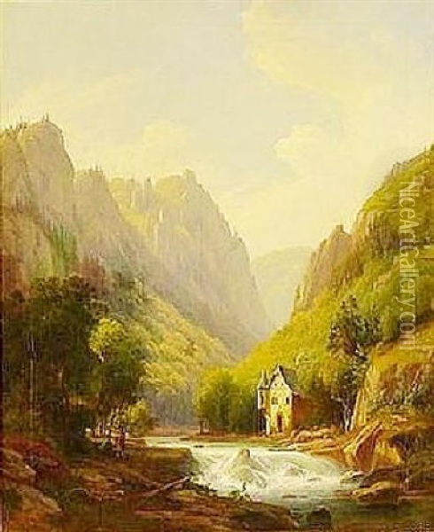 Fluslauf Im Gebirge Oil Painting - Johann Lange