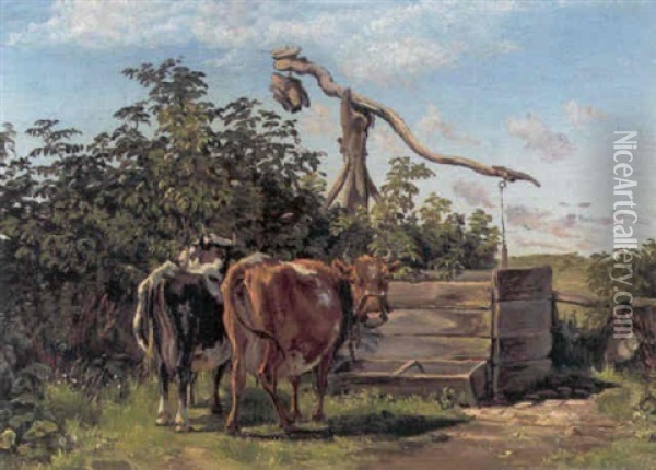 Koer Ved Et Vantrug Oil Painting - Theodor Philipsen