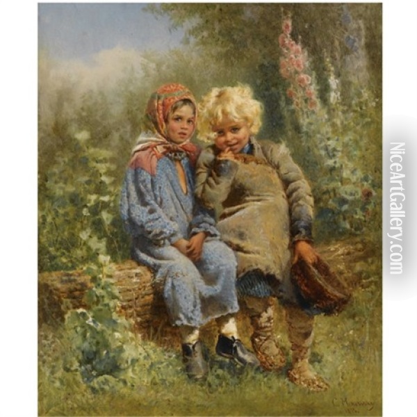 Peasant Children At Rest Oil Painting - Konstantin Egorovich Makovsky