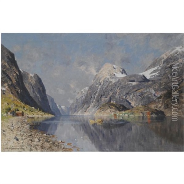 Roing Pa Fjorden Oil Painting - Adelsteen Normann