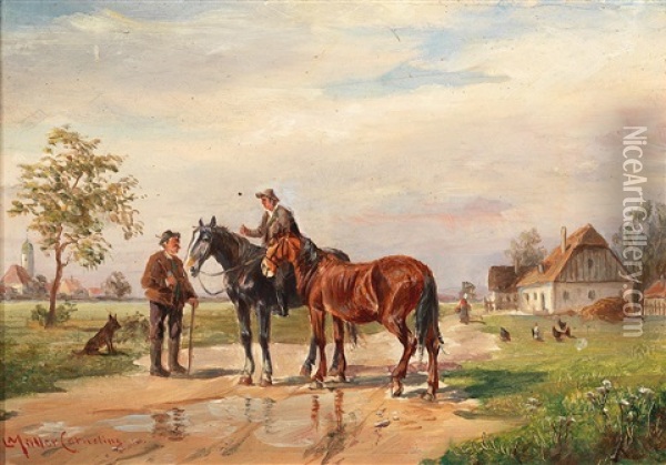 Encounter In The Countryside Oil Painting - Ludwig Mueller-Cornelius