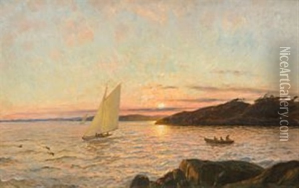 Aftenseilas Oil Painting - Thorolf Holmboe