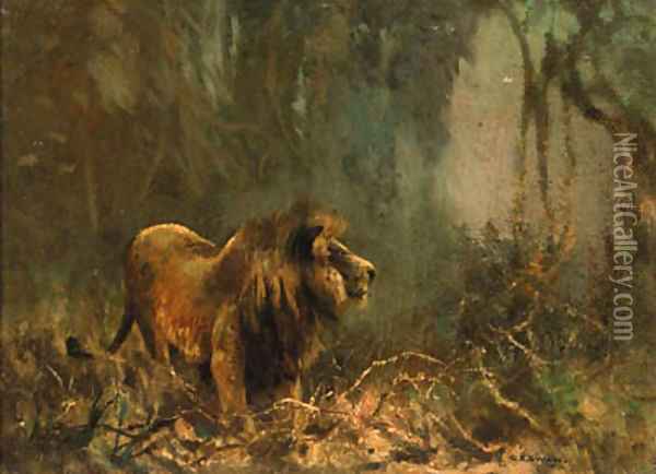 Lion Oil Painting - Cuthbert Edmund Swan