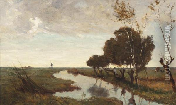 Polder Landscape Near Abcoude Oil Painting - Paul Joseph Constantine Gabriel