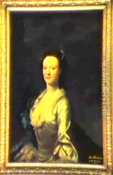 Portrait Of Anne Newnham, Later Lady Ryder, Half Length,    In A White Dress Trimmed With Lace And Pearls Oil Painting - James Cranke