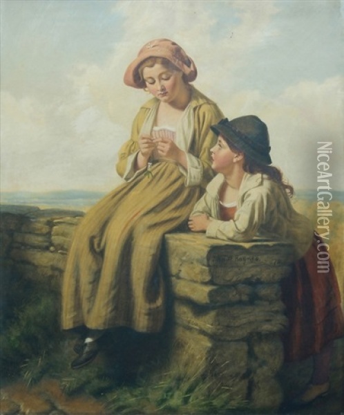 Girl Seated On A Rock Wall Oil Painting - John Haynes-Williams