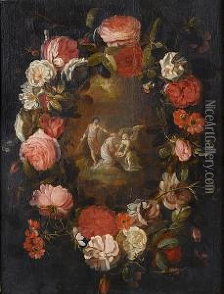 The Martyrdom Of Saint Dorothea, Within A Garland Of Roses Oil Painting - Daniel Seghers