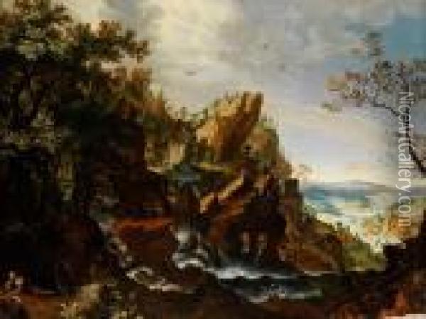 Felsige Landschaft Mit Mehreren Flusskaskaden Oil Painting - Roelandt Jacobsz Savery