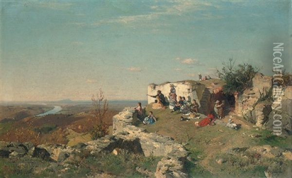 A Picnic On The Hill Oil Painting - Rudolf Schuster
