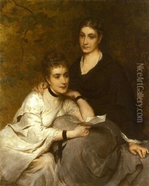Mrs Stanley Clarke And Mrs Sloane Stanley, Daughters Of Sir John Rose Oil Painting - George Elgar Hicks