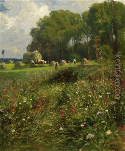 Bauern Bei Der Heuernte Am Waldesrand Oil Painting - Adolf Lins