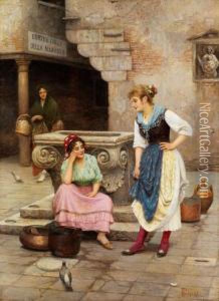 Das Gesprach Am Brunnen Oil Painting - Luigi Pastega