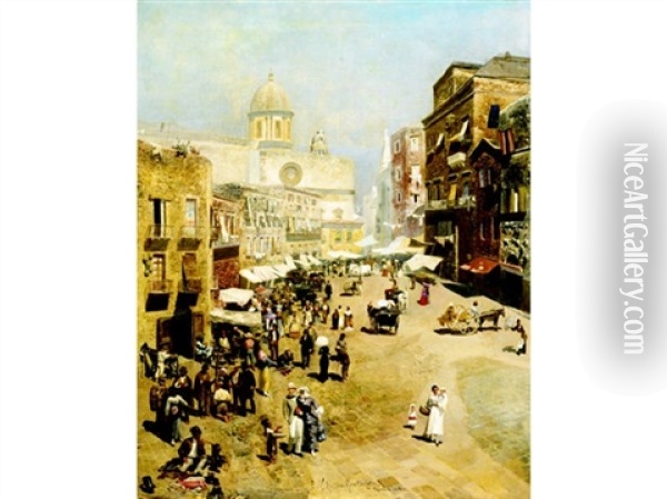 Busy Market Scene Oil Painting - Paul Wilhelm Keller-Reutlingen