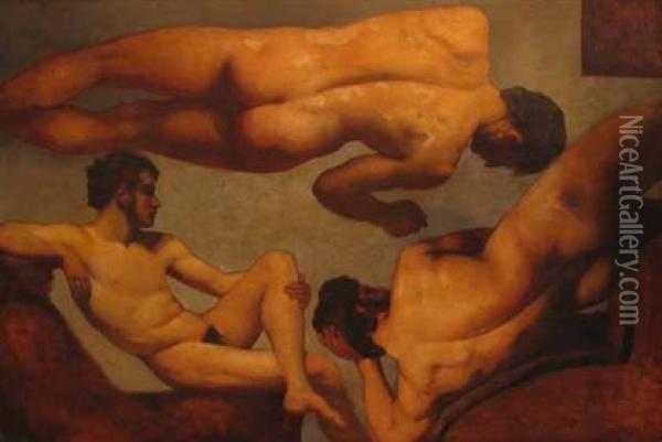 Studies Of Three Male Nudes Oil Painting - William Etty