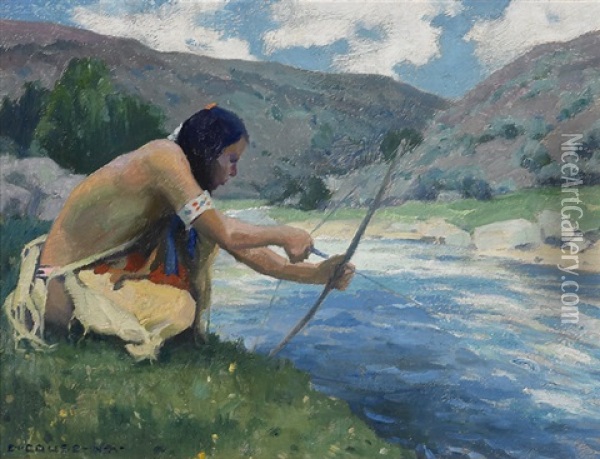 Bow Fishing Along The Rio Grande Oil Painting - Eanger Irving Couse