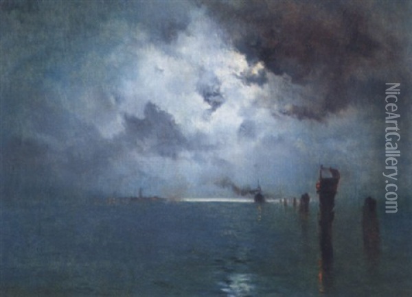 The Venetian Lagoon At Night Oil Painting - Marie Joseph Leon Clavel