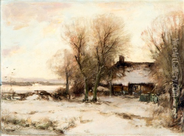Boerderij In Sneeuwlandschap Oil Painting - Louis Apol