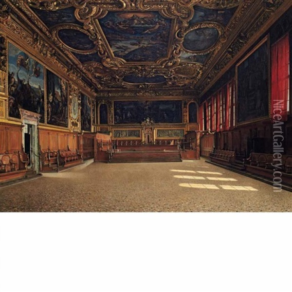 Sala Del Senato, Palazzo Ducale, Venezia Oil Painting - Josef Theodor Hansen