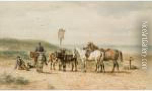 Horses And Donkeys On The Beach Oil Painting - Willem Carel Nakken
