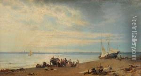 Pescatori Alla Riviera Di Ponente Oil Painting - Pietro Marzorati
