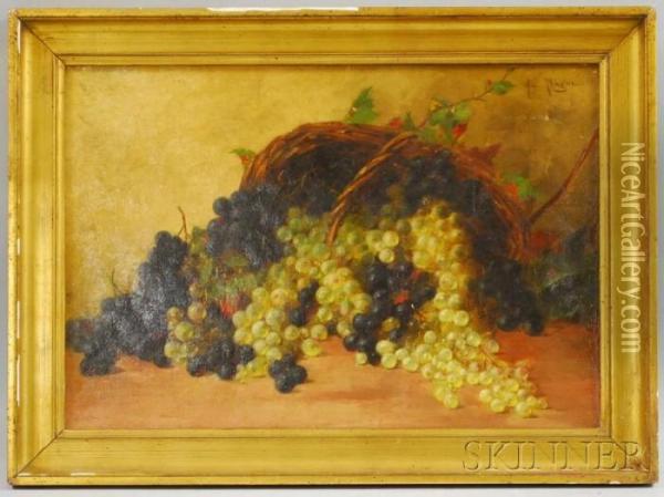 Still Life With Grapes In A Basket Oil Painting - Desire Alfred Magne