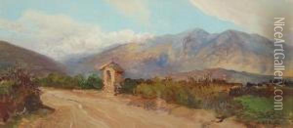 Paesaggio Con Edicola Emontagne Sullo Sfondo Oil Painting - Attilio Stefanori