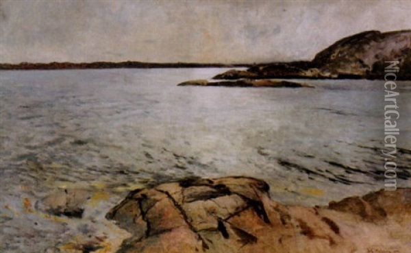 Strandlandskap Med Klippor, Havsutsikt Fran Marstrand Oil Painting - Johan Ericson