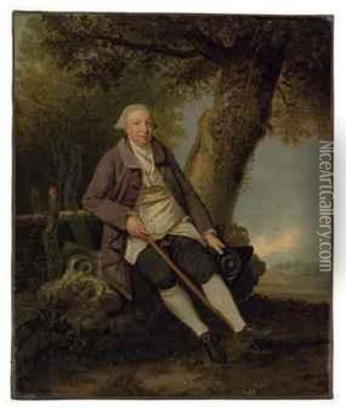 Portrait Of Thomas Bradshaw, Esq., Junior Secretary To Thetreasurer (1766), Seated Full-length, In A Wooded Landscape Oil Painting - Johann Zoffany
