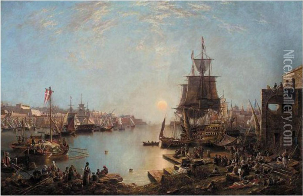 The Great Harbour Of Malta From The Corradino Point Oil Painting - John Wilson Carmichael