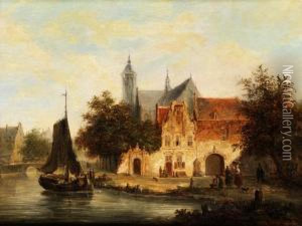 Hollandische Kanallandschaft Oil Painting - Jan Simon Voddigel