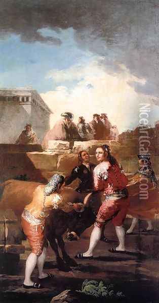 Fight With A Young Bull Oil Painting - Francisco De Goya y Lucientes