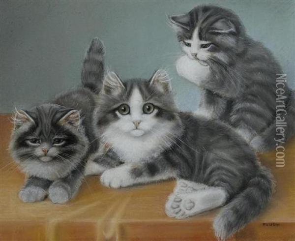 Drei Katzen. Oil Painting - Burkhard Katzen-Flury