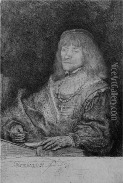 Man At A Desk Wearing A Cross And Chain (b., Holl. 261; H. 189; Bb.41-l) Oil Painting - Rembrandt Van Rijn