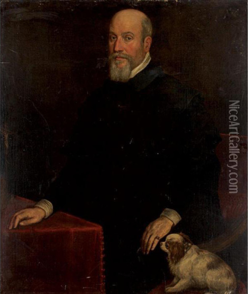 Portrait Of A Gentleman With A Spaniel Oil Painting - Jacopo Bassano (Jacopo da Ponte)