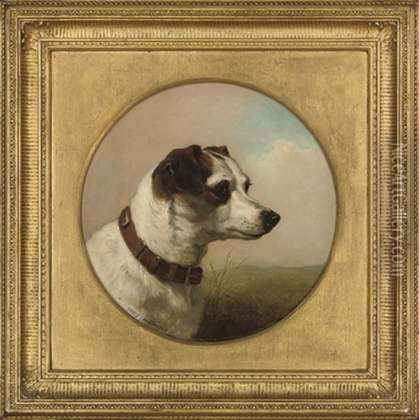A Dog In An Extensive Landscape (+ A Portrait Of A Dog; 2 Works) Oil Painting - James Yates Carrington