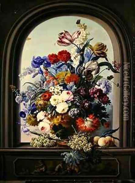 Still life of a niche with flowers Oil Painting - Johann Baptist Drechsler