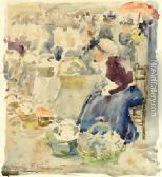 Flower Seller In Rouen Oil Painting - Maurice Brazil Prendergast