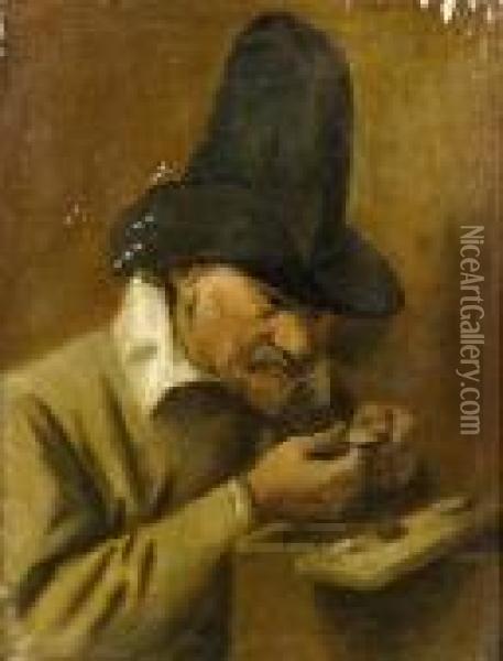 A Peasant Holding A Coin Oil Painting - Joos van Craesbeeck