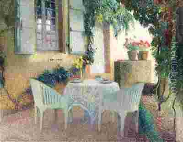 Terrasse Du Manoir Marquayrol (terrace Of The Manor Atmarquayrol) Oil Painting - Henri Martin