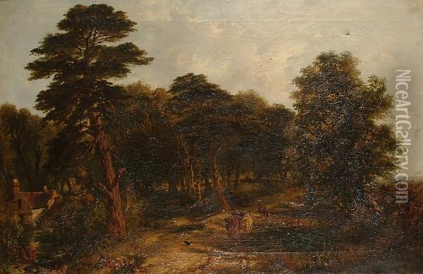 Cattle Grazing In A Wooded Landscape Oil Painting - Edward O. Bowley