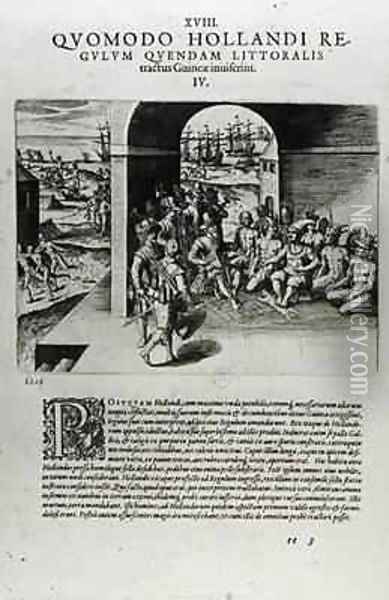 Arrival of the Dutch Leaders in Guinea The Negotiation for the Purchase of Slaves Destined to be Sold Back to the Spanish Conquistadors Oil Painting - Theodore de Bry