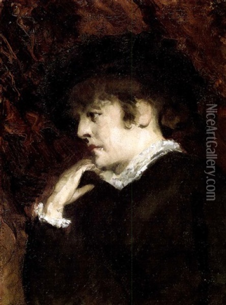 Jeune Femme Pensive Au Chapeau Oil Painting - Theo van Rysselberghe